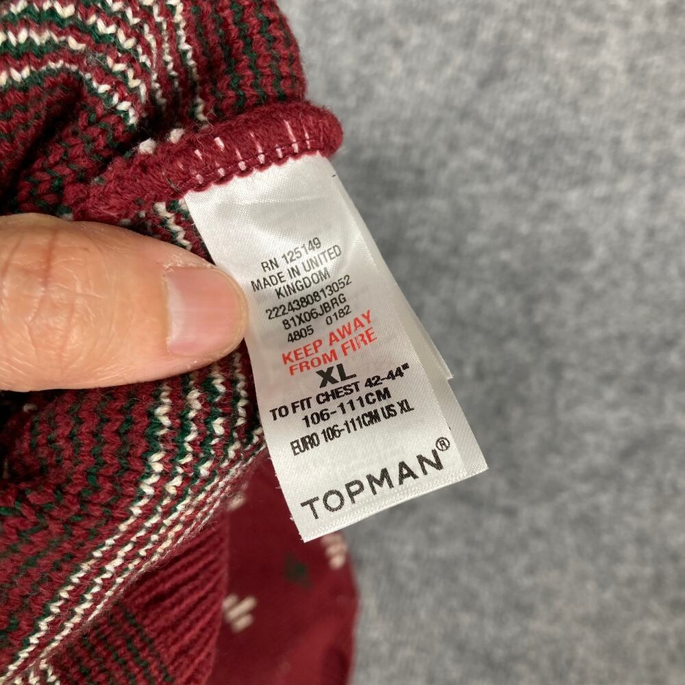 Topman Sweater Mens XL Red Green Reindeer - Picture 5 of 8